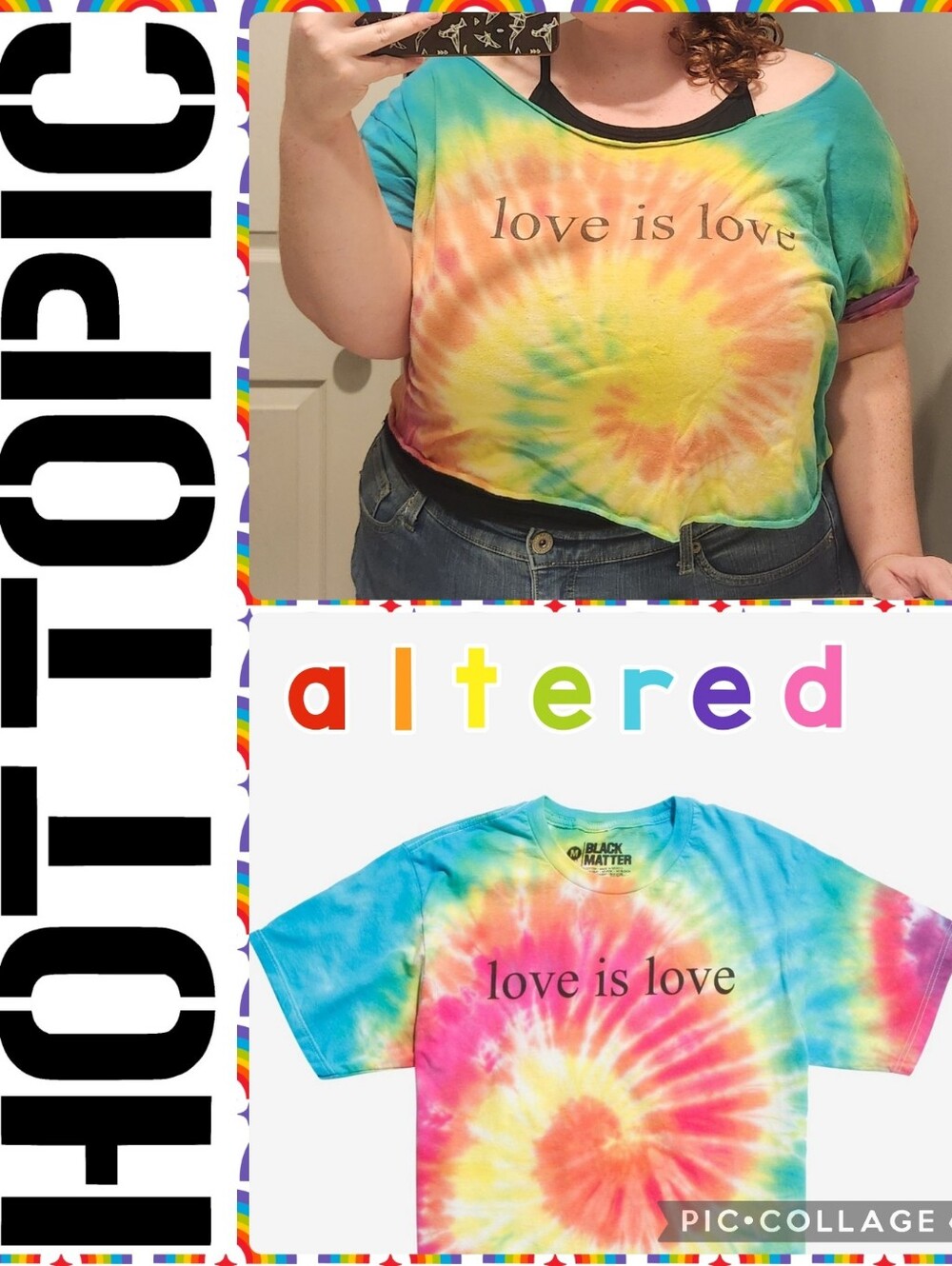 Hot Topic *ALTERED* Love Is Love Tie-Dye T-Shirt Crop Top